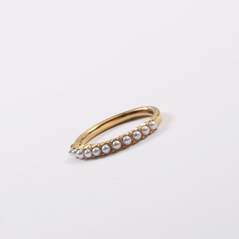 Inlaid Fine Pearl Titanium Steel Gold Ring