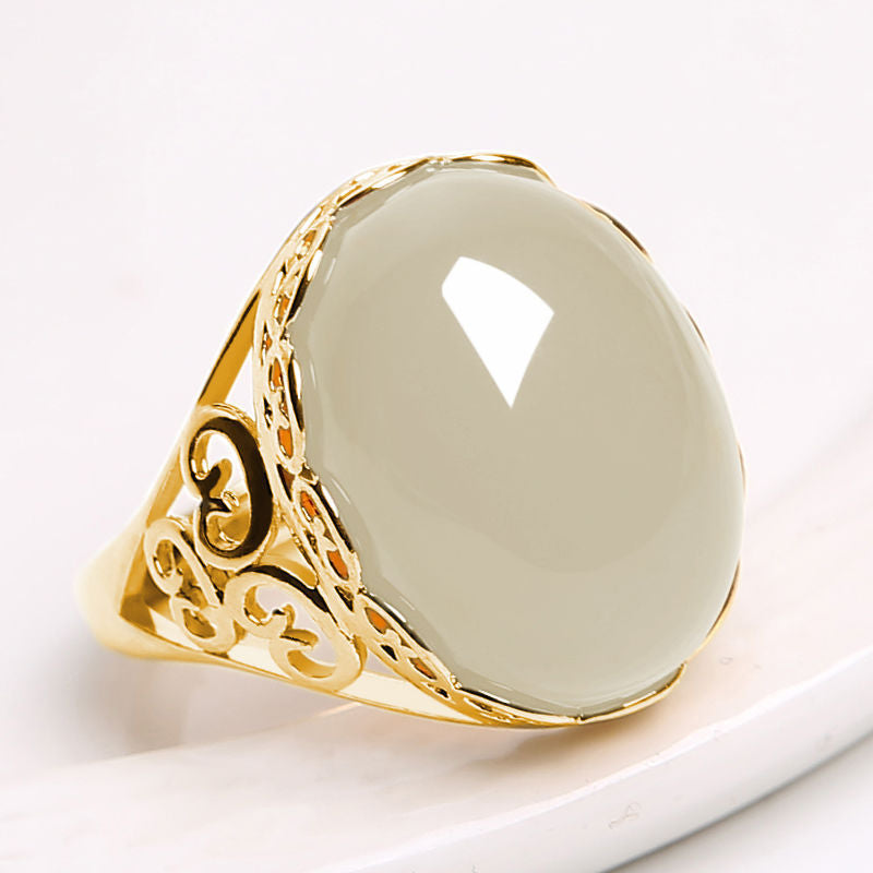 Ethnic Style Grandmother Imitation Green Chalcedony Rings