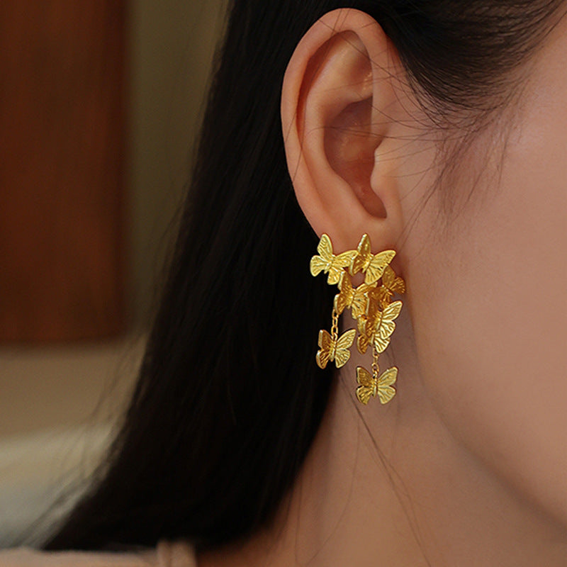 Luxury Exaggerated Group Butterfly Flying Gold Earrings