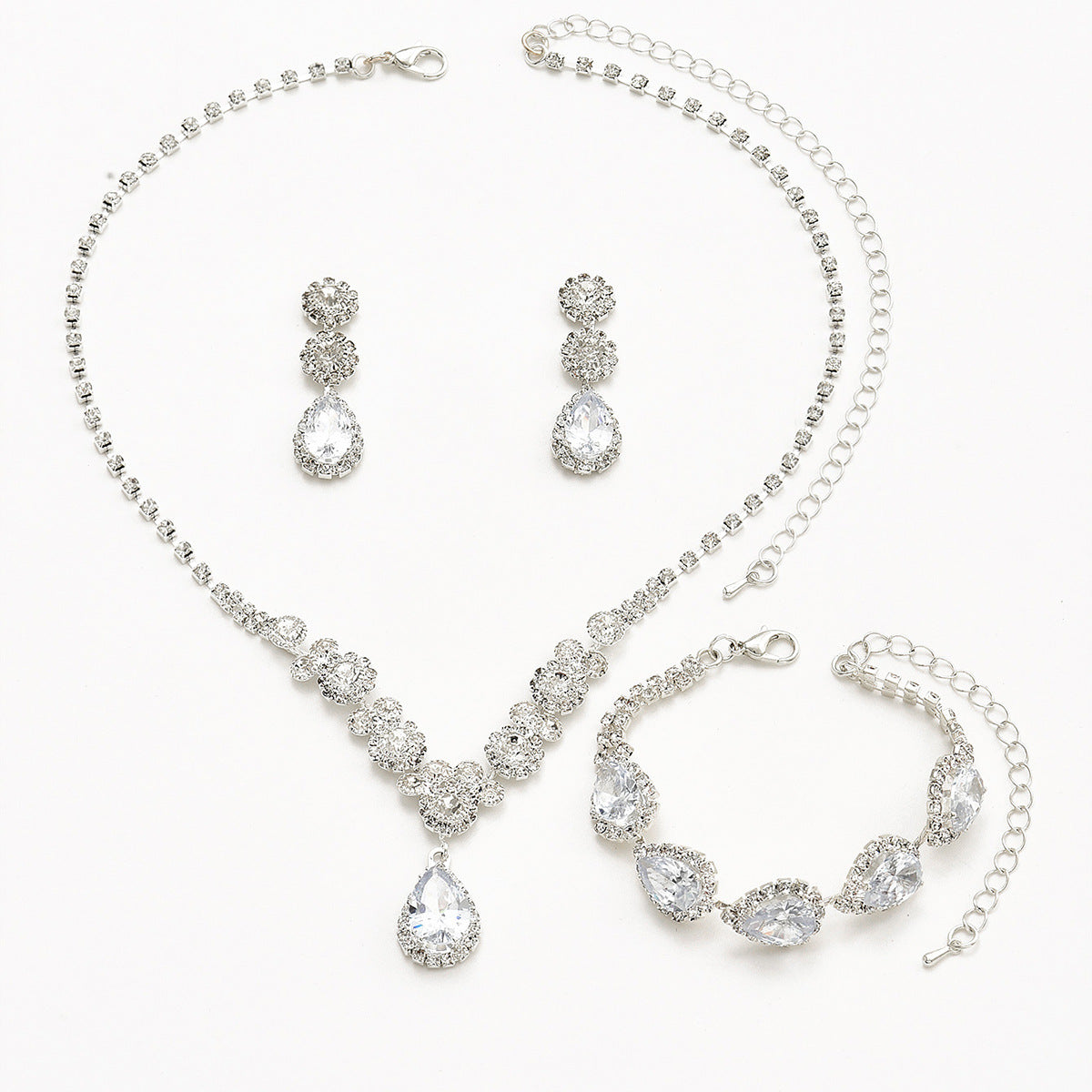 Zircon Rhinestone Bridal Wedding Dress Three-piece Earrings