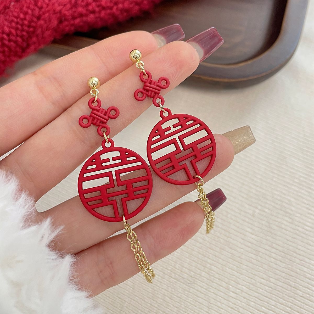 Women's Festive Sier Needle Safe Happy Good Earrings