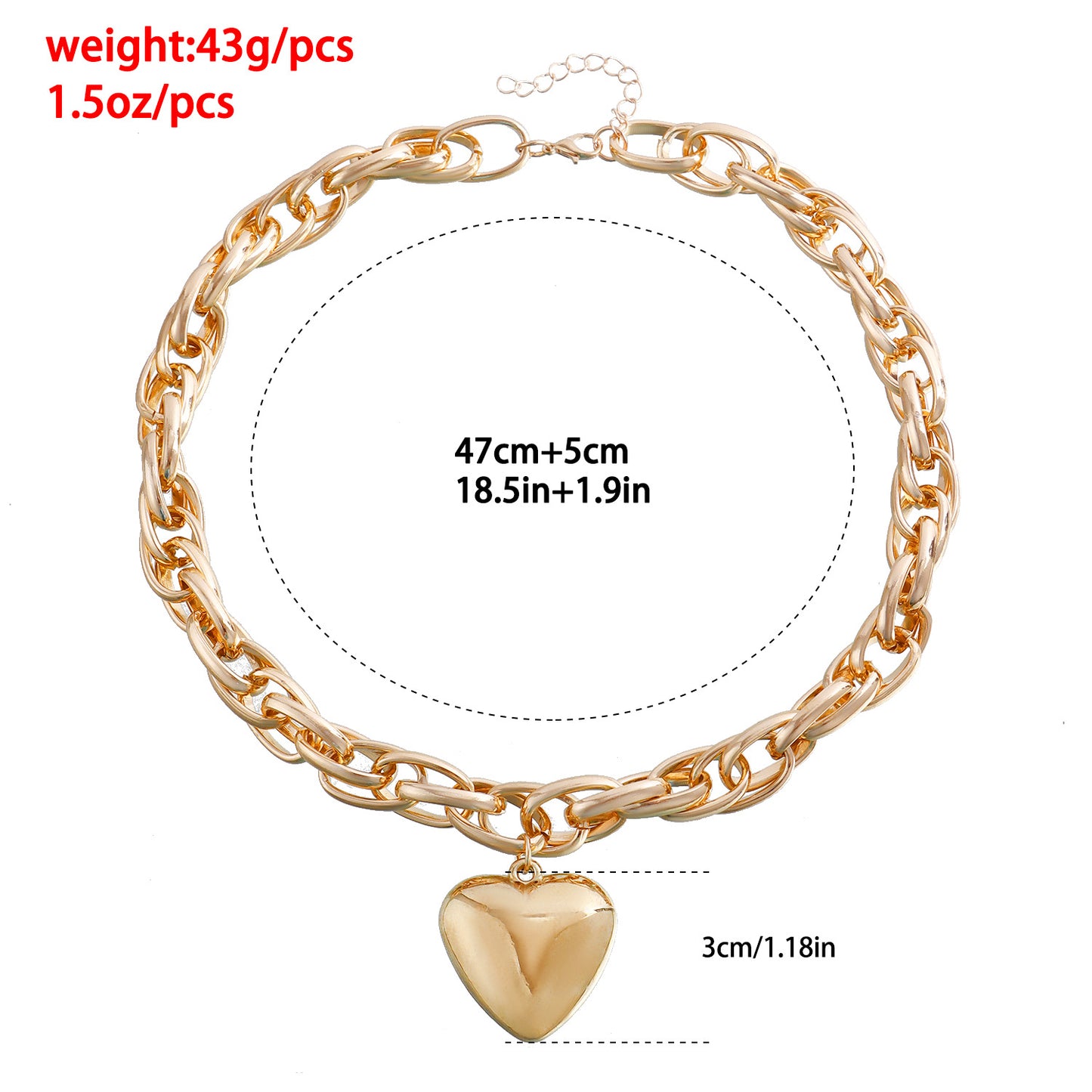 O-shaped Chain Large Peach Heart Exaggerating Necklaces