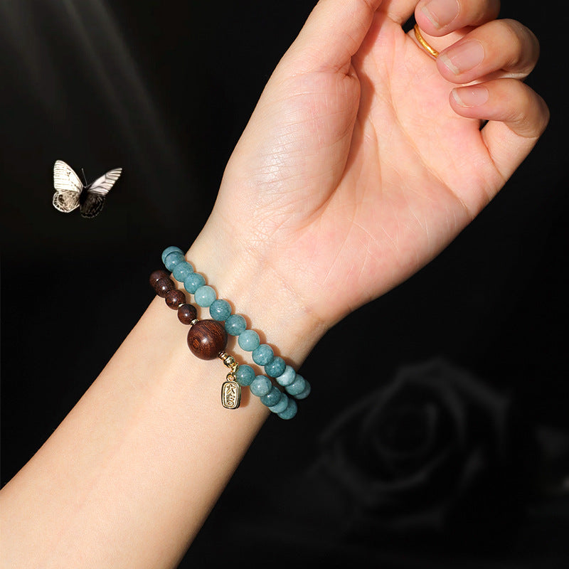 Women's & Men's Chinese Style Blue Chalcedony Gold Sandalwood Bracelets