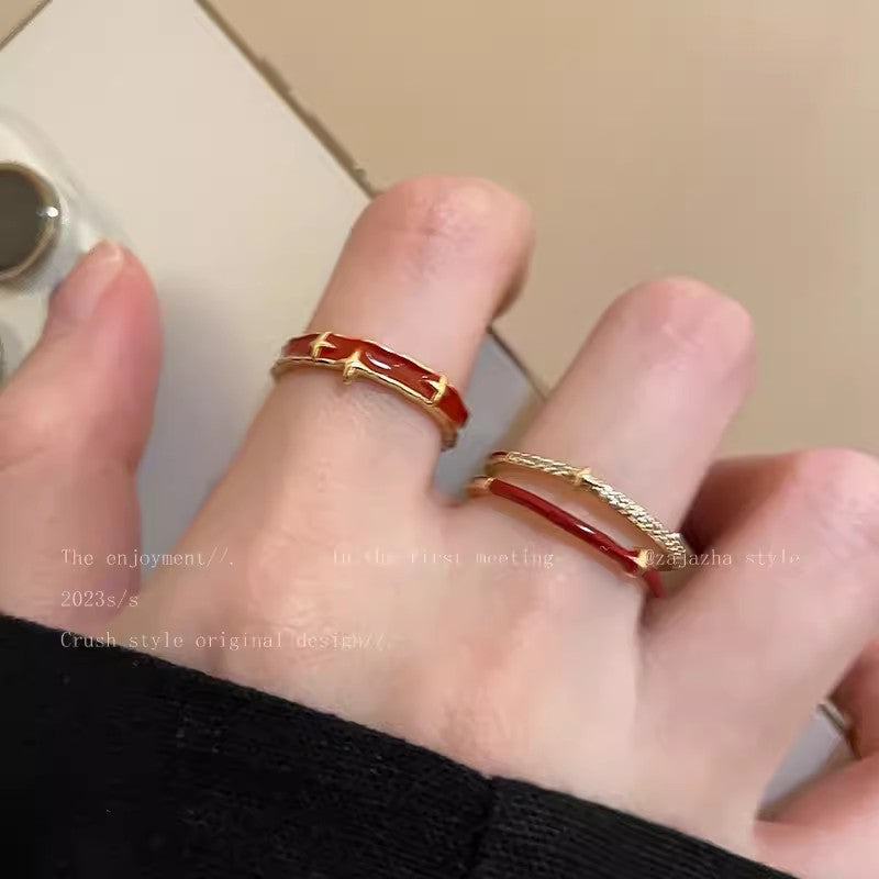 Red Drip Glazed Female Niche Index Rings