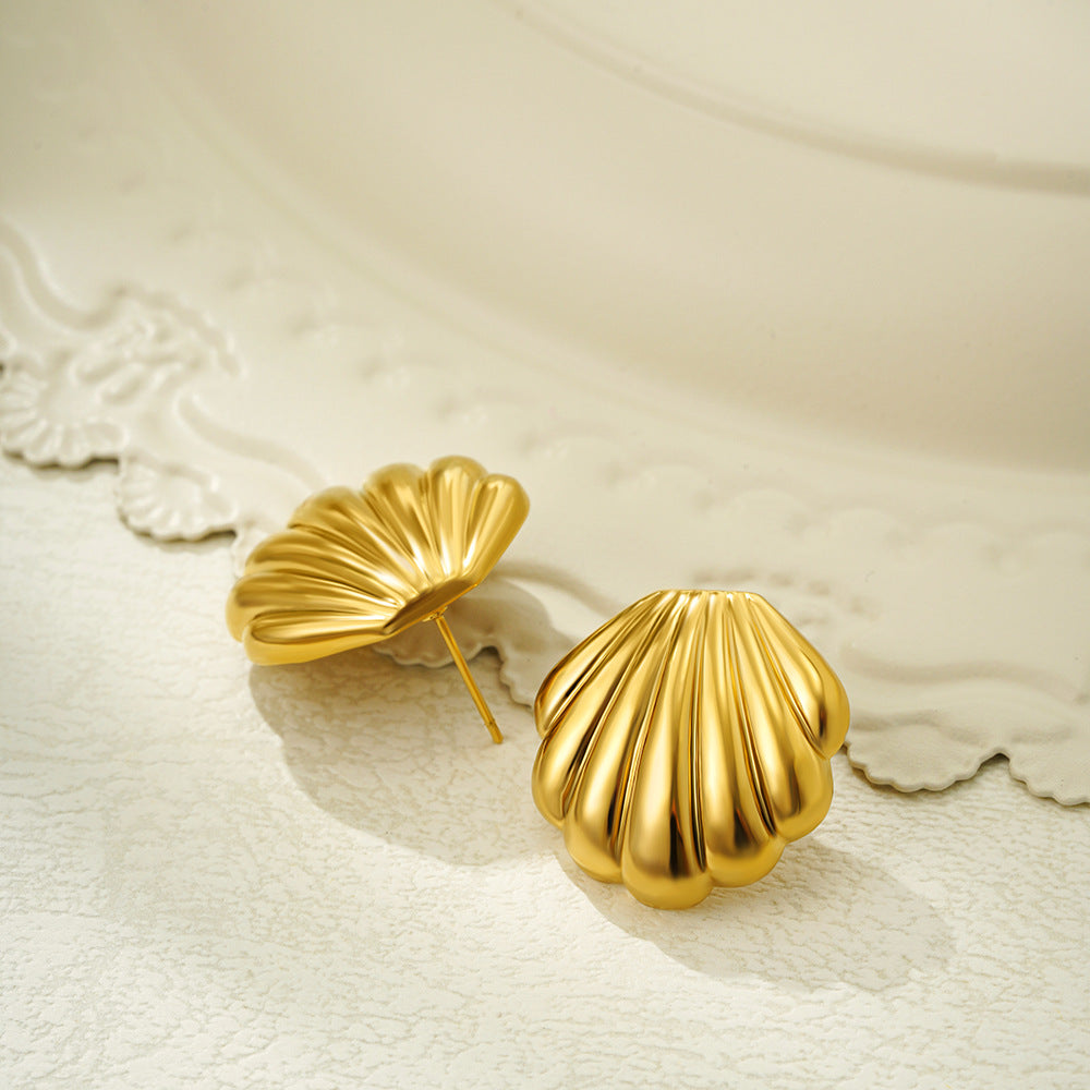 Gold Stainless Steel Shell-shaped Ocean Simple Earrings