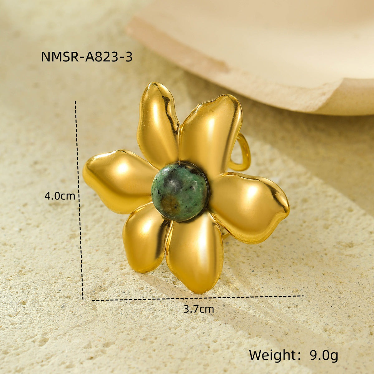 Women's Fashion Stainless Steel Gold Plated Irregular Petals Colorful Natural Rings