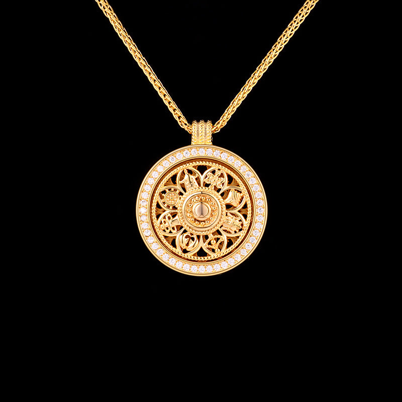 Ancient Style Alluvial Rotating Sunflower Compass Chinese Necklaces