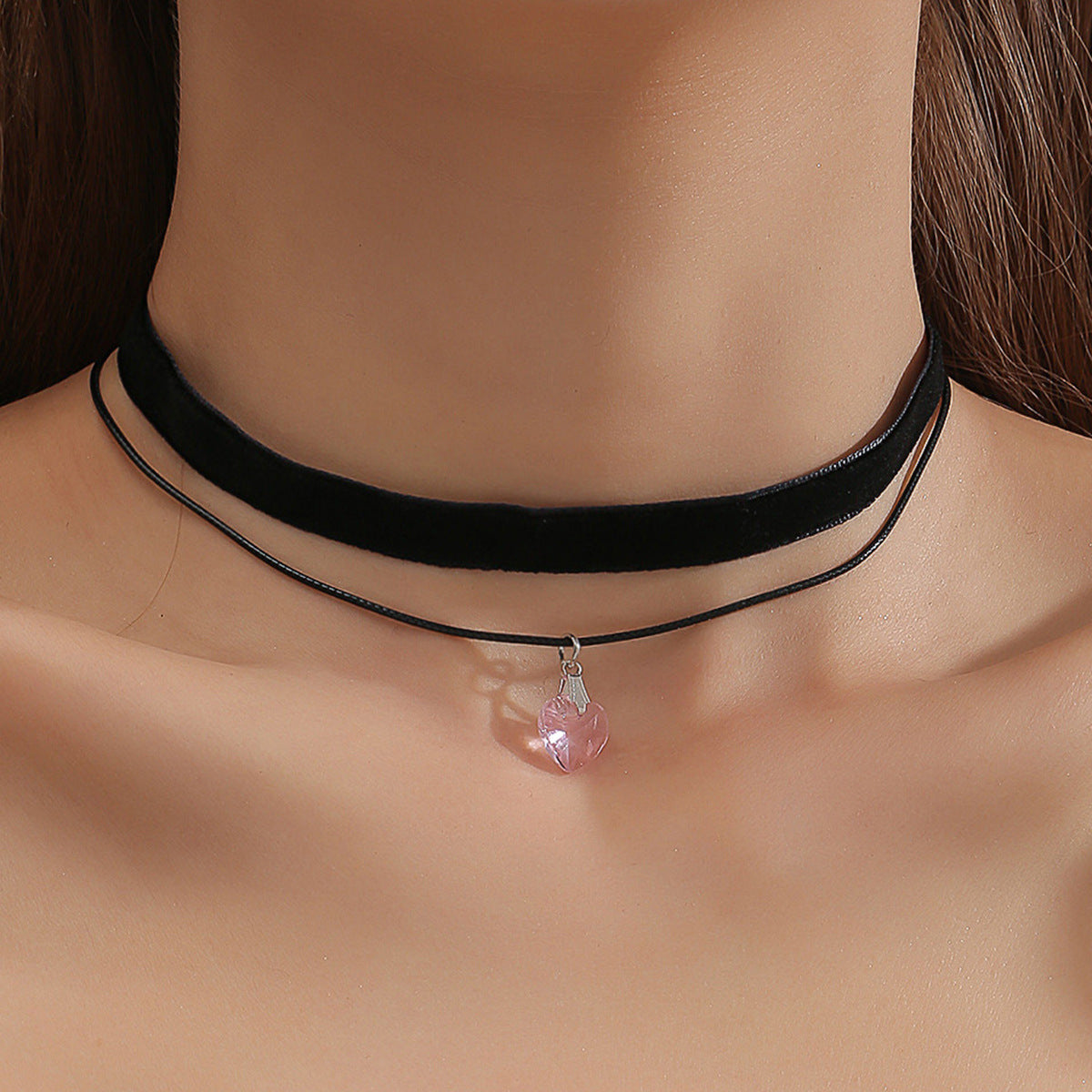 Wide Veet Short Double Color Crystal Necklaces