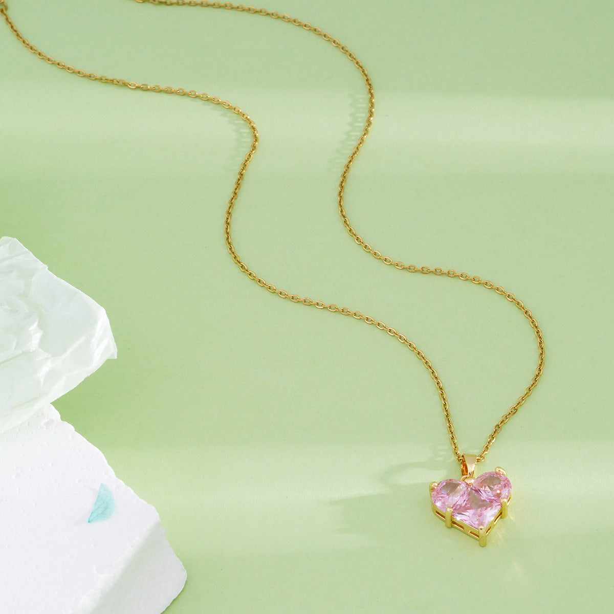 Women's For Gold Pink Love Design Sweet Necklaces