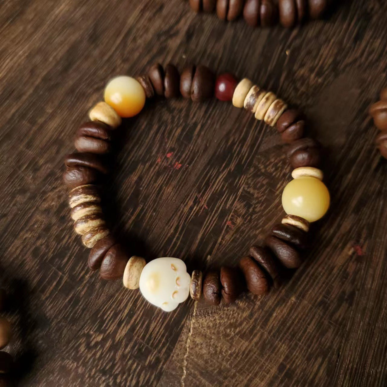 Coffee Bean Ebony Kitten Head Passion Fruit Seed Bracelets