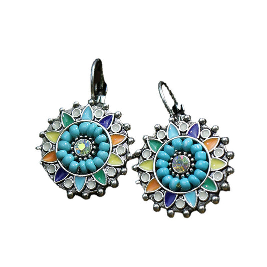 Women's Vintage Acrylic Turquoise Suit Minority Ancient Alloy Earrings