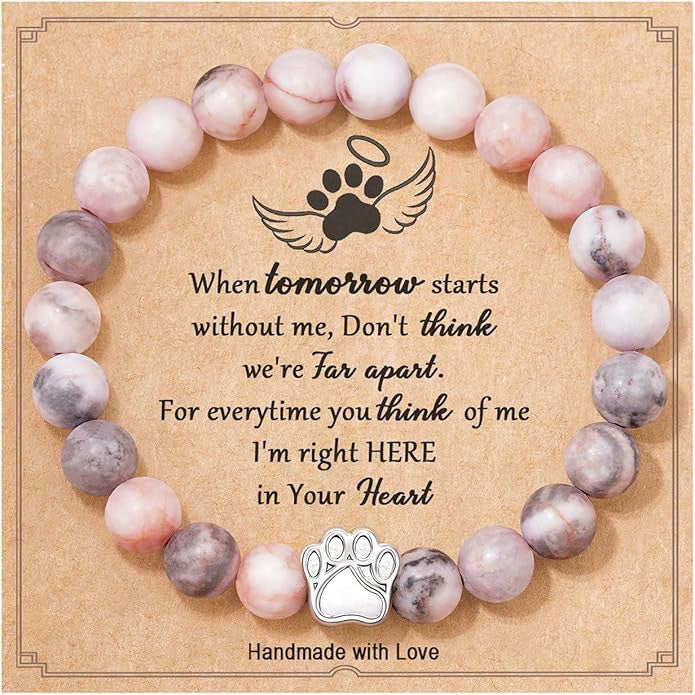 Agate Pink Zebra Dog's Paw Handmade Bracelets