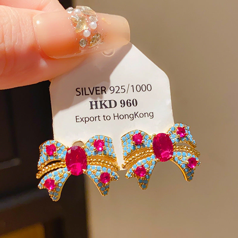 Women's Sier Needle Zircon Life Red Pony Light Luxury Earrings