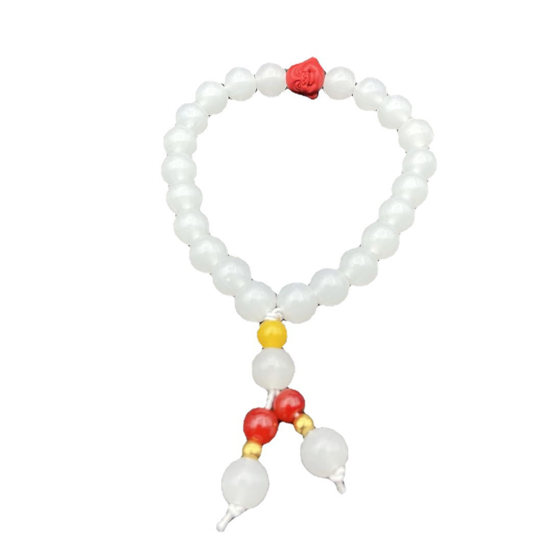 Women's & Men's Suet Round Beads Cinnabar Buddha Head Bracelets