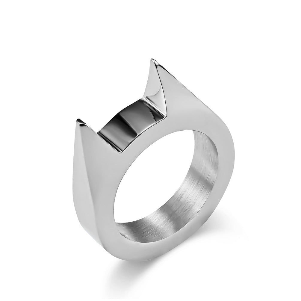 Men's Spiked Cat Ear Self-defense Broken Window Titanium Rings