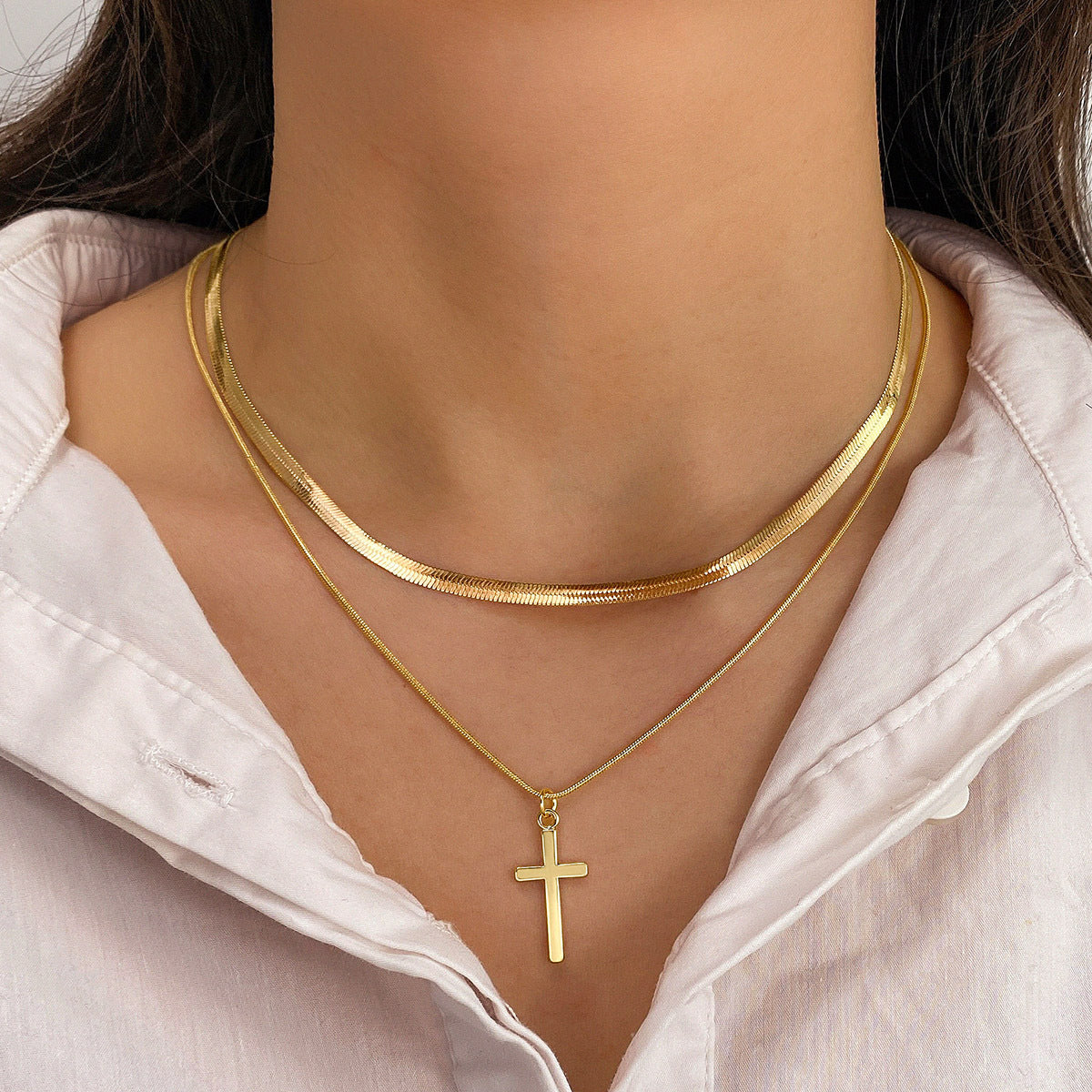 Artificial Short Pearl Creative Cross Retro Necklaces