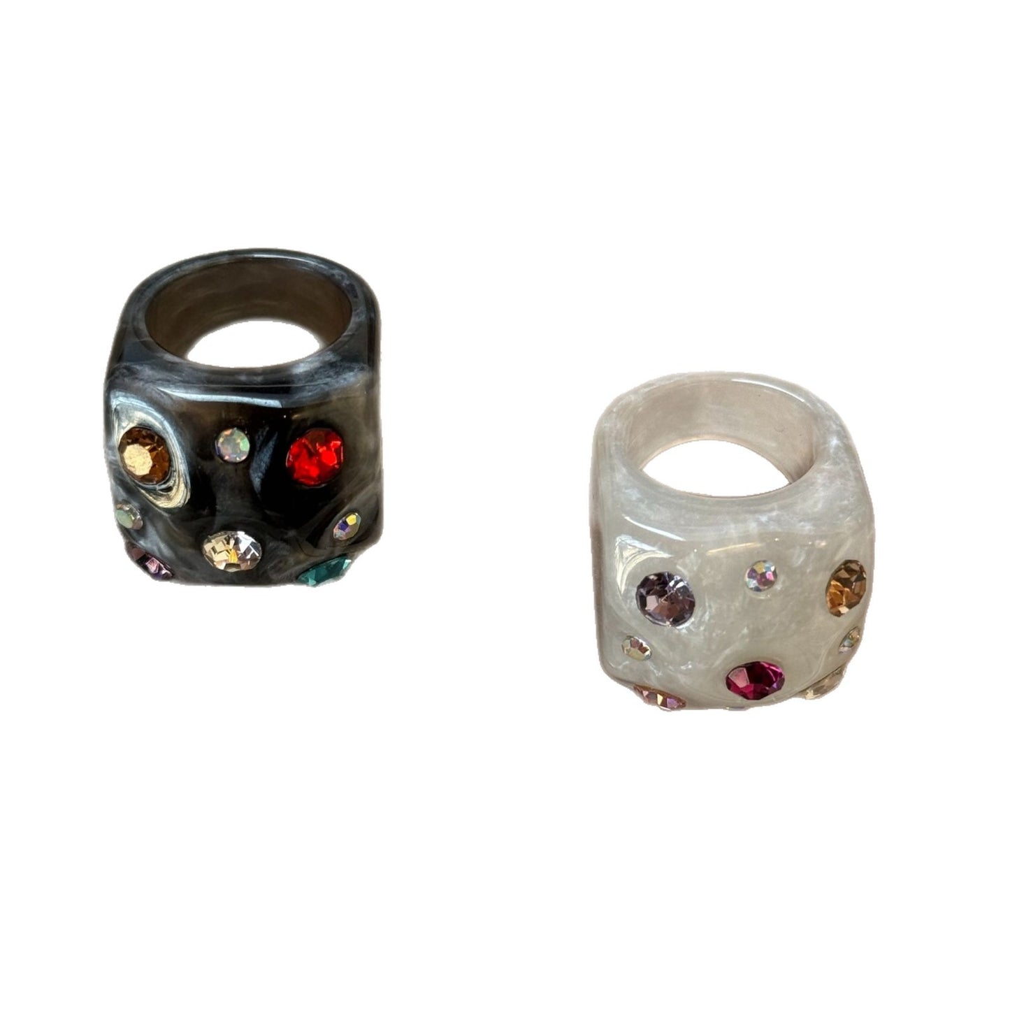 Color Diamond Square Geometric Resin Personality Rings