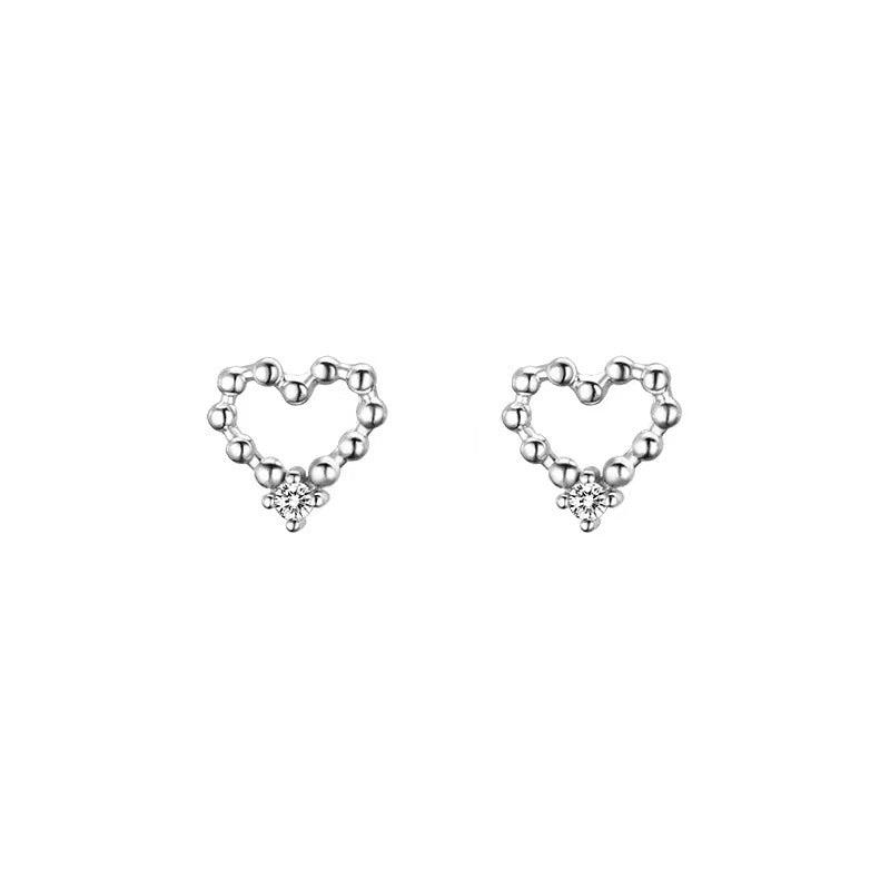 Women's Sterling Sier Needle Diamond Heart-shaped Small Earrings