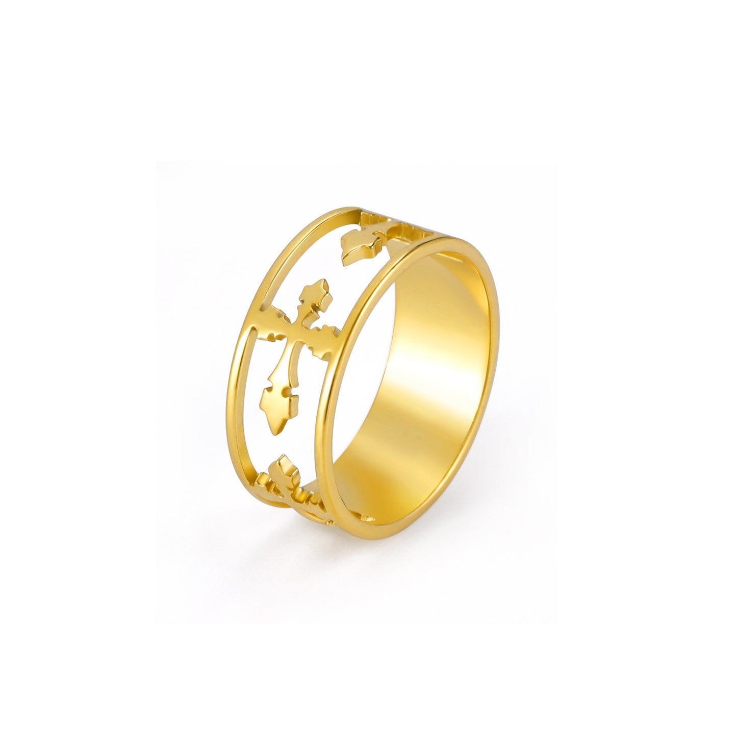 Couple Titanium Steel Cut Half Hollow Cross Ring