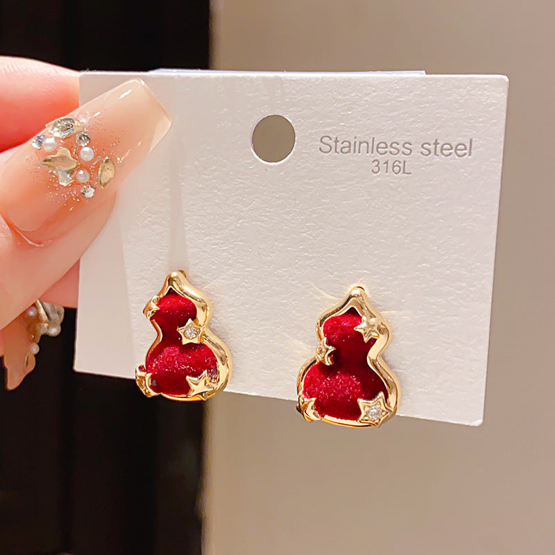 Women's Sier Needle Zircon Life Red Pony Light Luxury Earrings