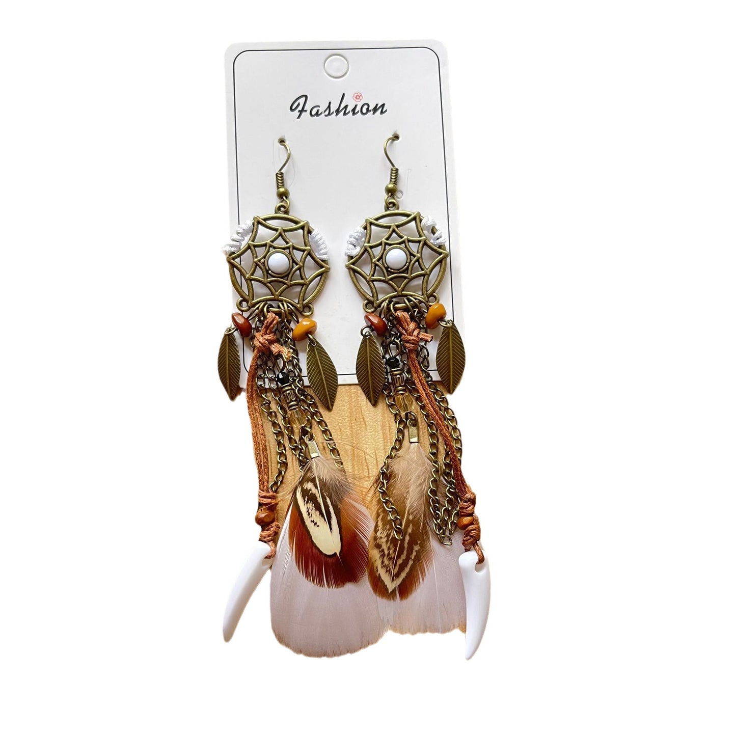 Alloy Dream Net Ivory Leaf Feather Earrings