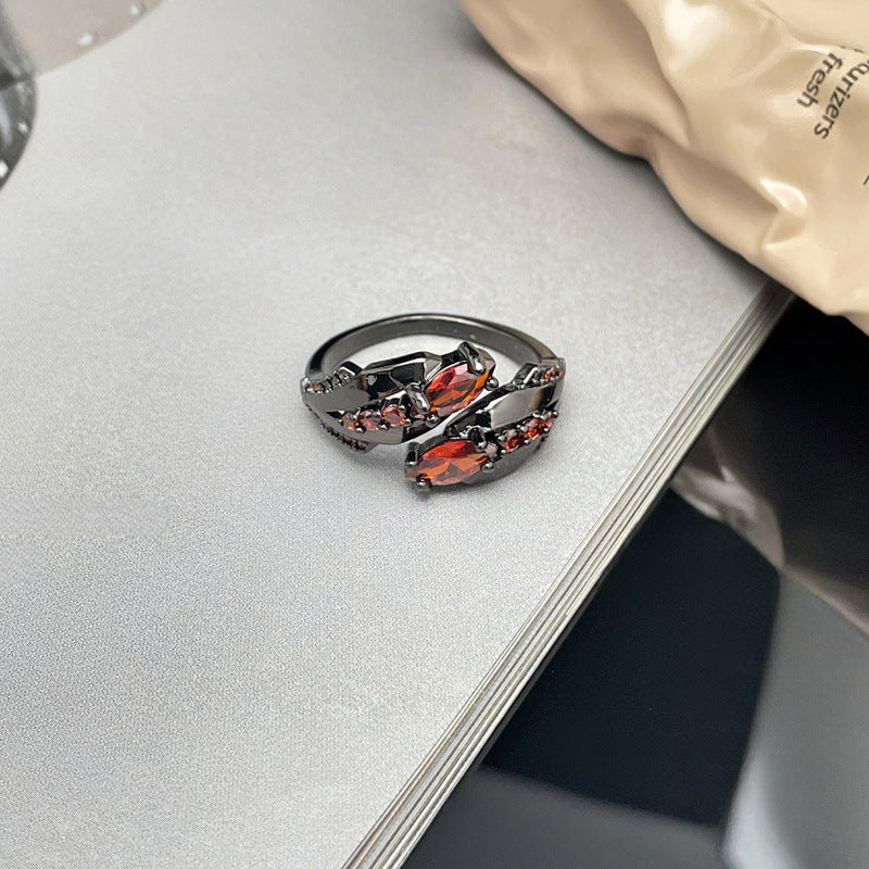 Dark Personality Red Diamond Open Twin Rings