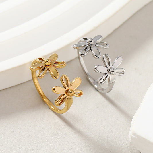 Niche High-grade Double Layer Flowers Openings Adjustable Rings