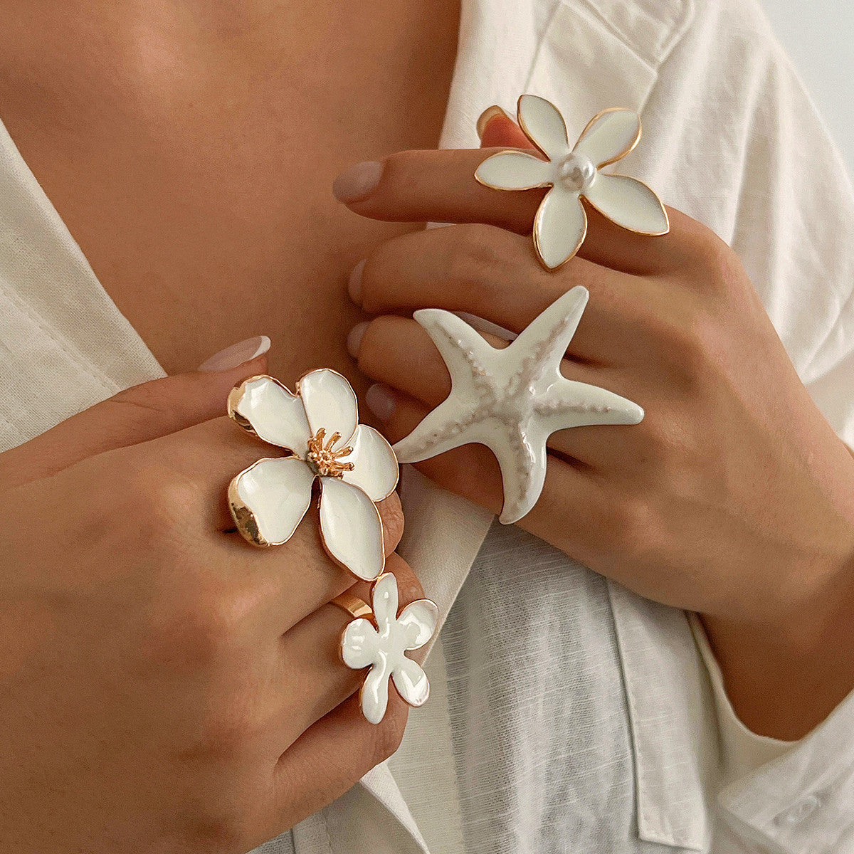 Beautiful Flowers Big Metallic Bohemian Stereo Starfish Rings