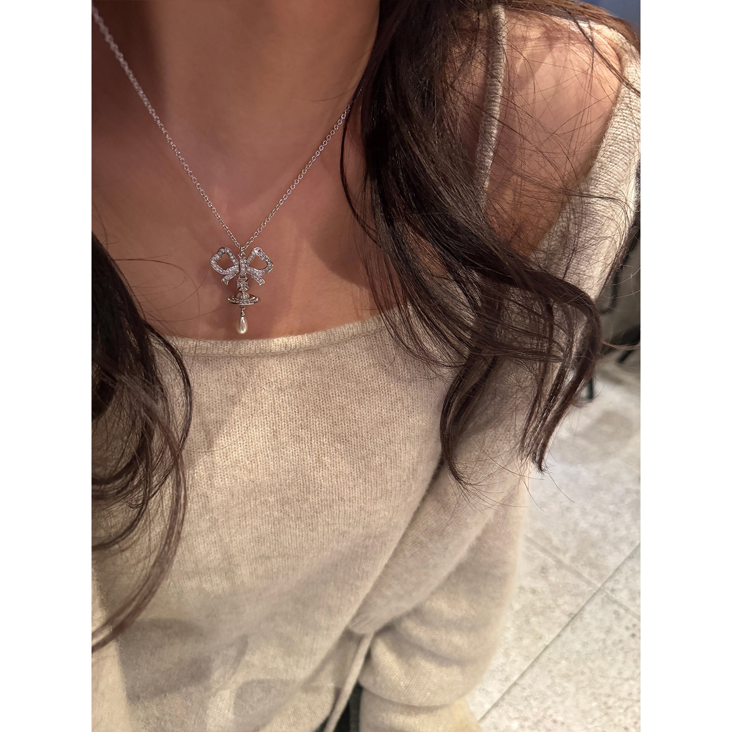 Chain Fine Inlaid Ribbon Water Drop Necklaces