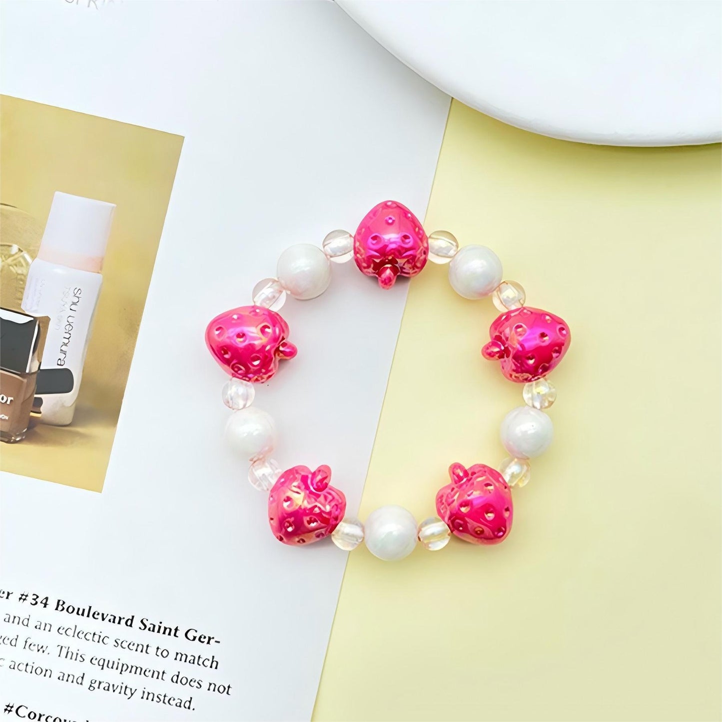 Children's Strawberry Glass Bead Female Summer Advanced Beaded Pearl Bracelets