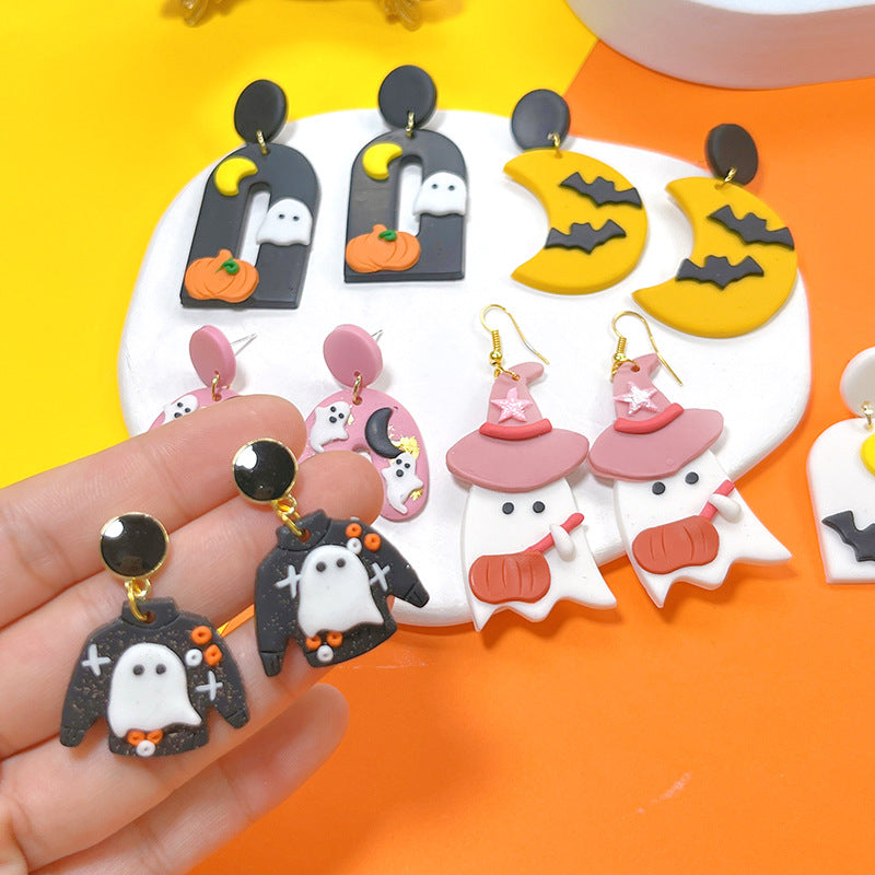 Clay Ear Hooks Female Funny Ghost Earrings