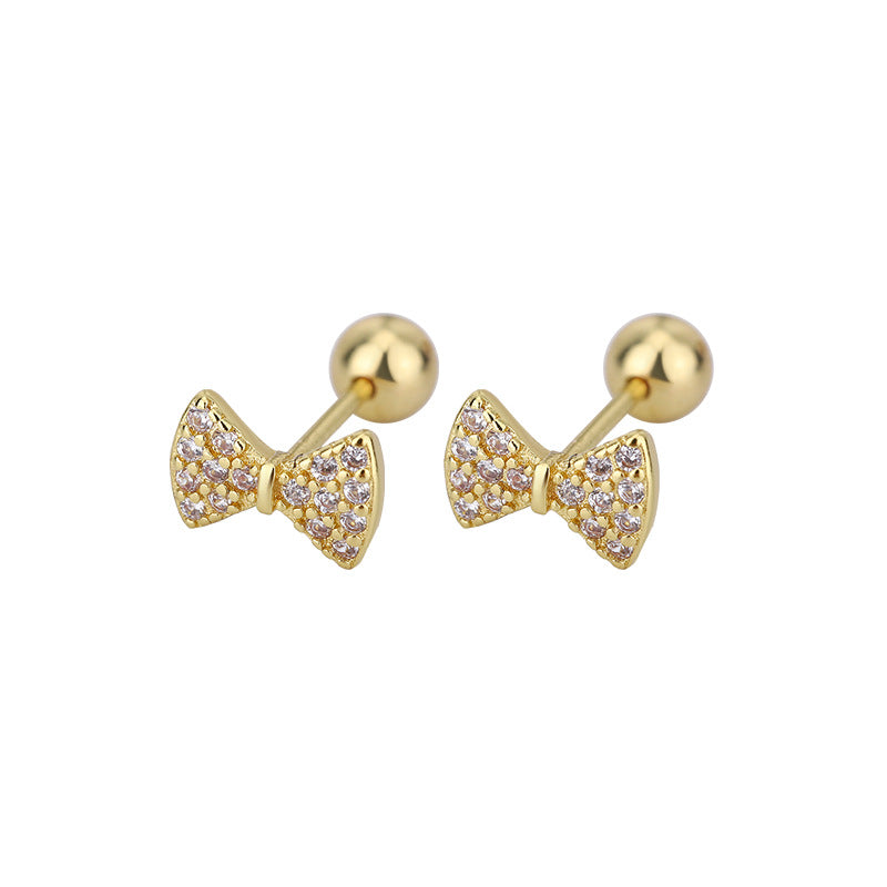 Bow Female Screw Tightening Buckle Ear Earrings