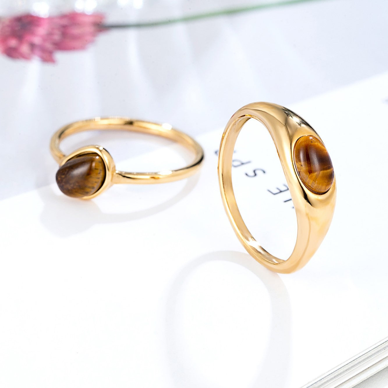 Arc Geometric Tigereye Light Luxury High-grade Rings