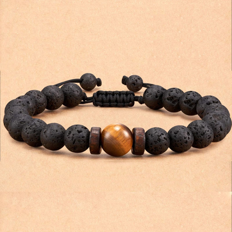 Men's Obsidian Frosted Woven Football Fashion Tigereye Volcanic Bracelets