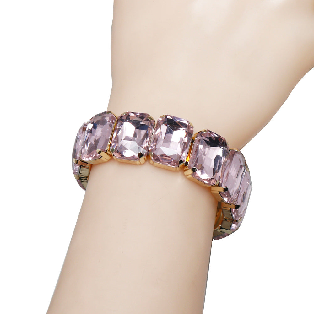 Women's Railway Fashion Geometry Pattern Gem Stretch Bracelets