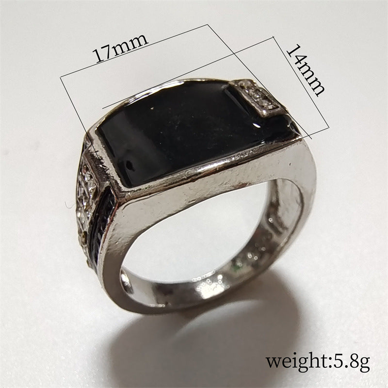 Men's Ornament Mirror Black Gemstone Luxury Domineering Rings