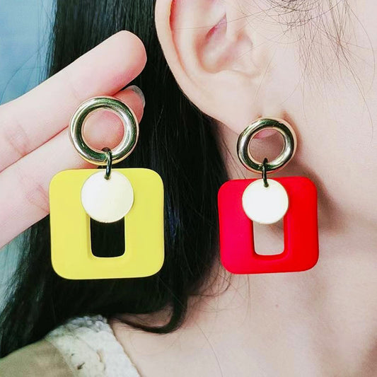 Women's Simple Fashion Personality Mature Square Hollow Earrings