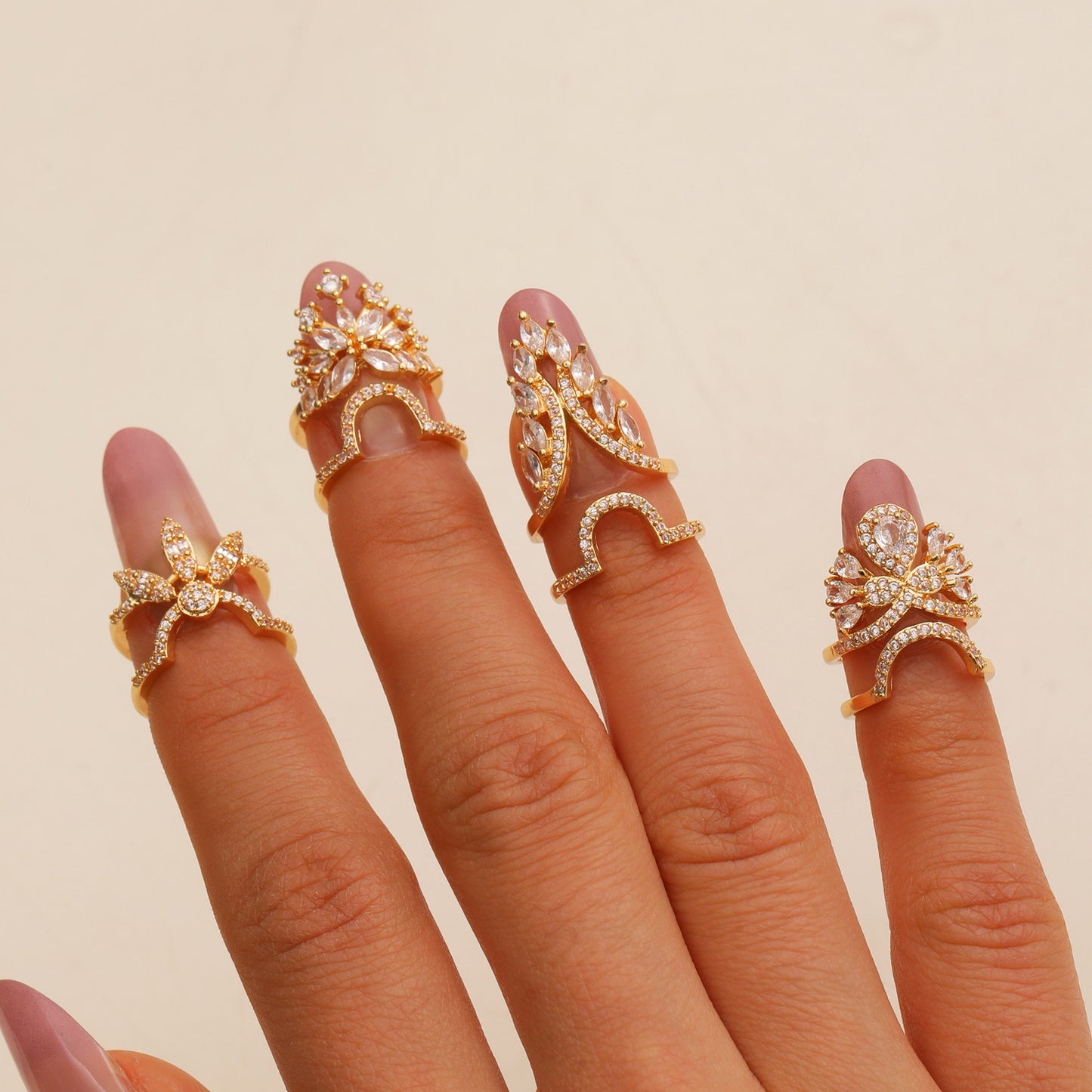 Copper Inlaid Zircon Nail Female Graceful Rings