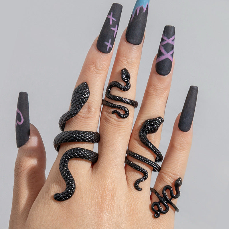Men's Black Snake Dark Style Design Hovering Ring