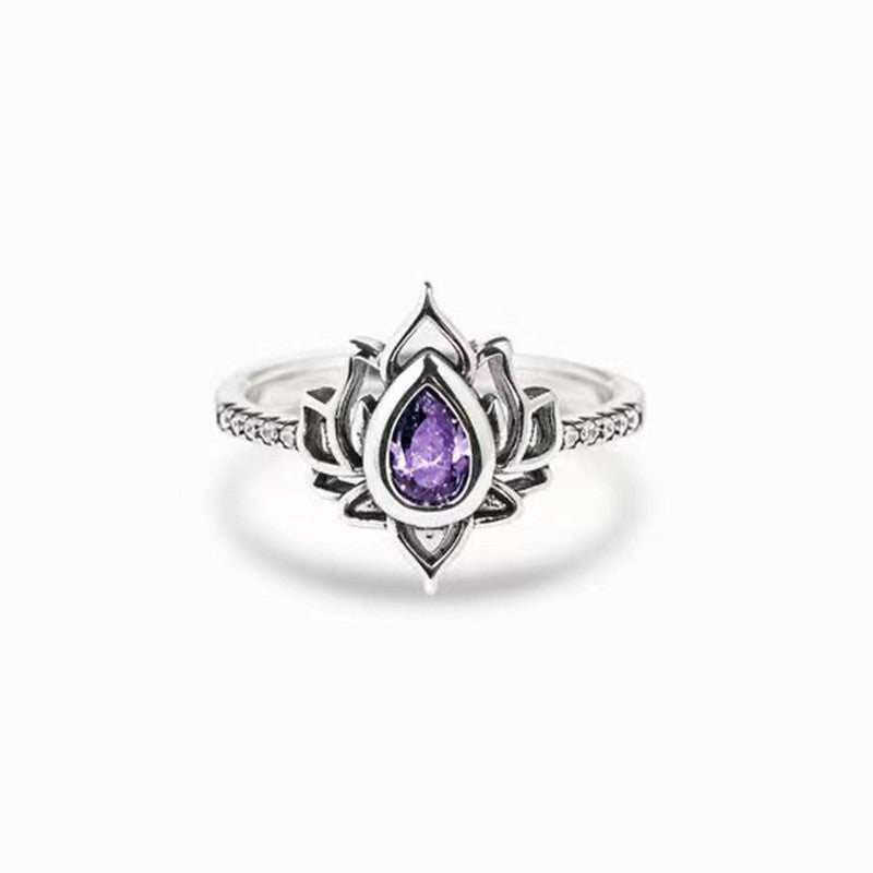 Vintage Distressed Flame Shape Lotus Water Drop Rings