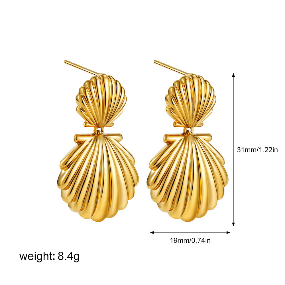 Gold Stainless Steel Shell-shaped Ocean Simple Earrings