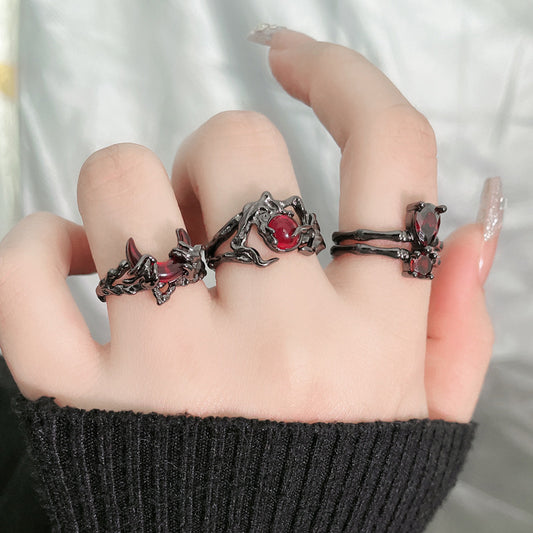 Dark Lava Texture Pleated Open Female Rings