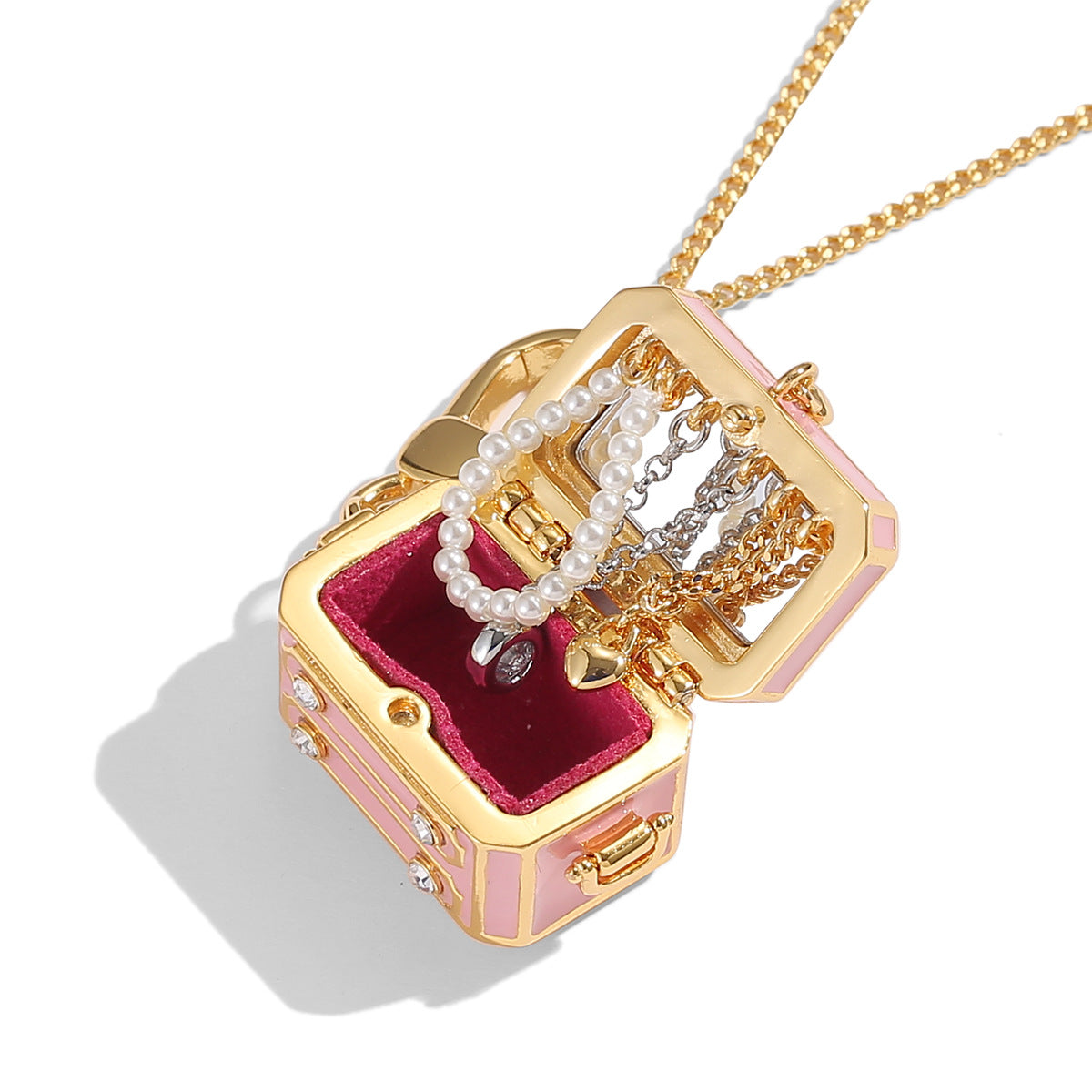 Square Box Chain Colored Enamel Glaze Open Necklaces