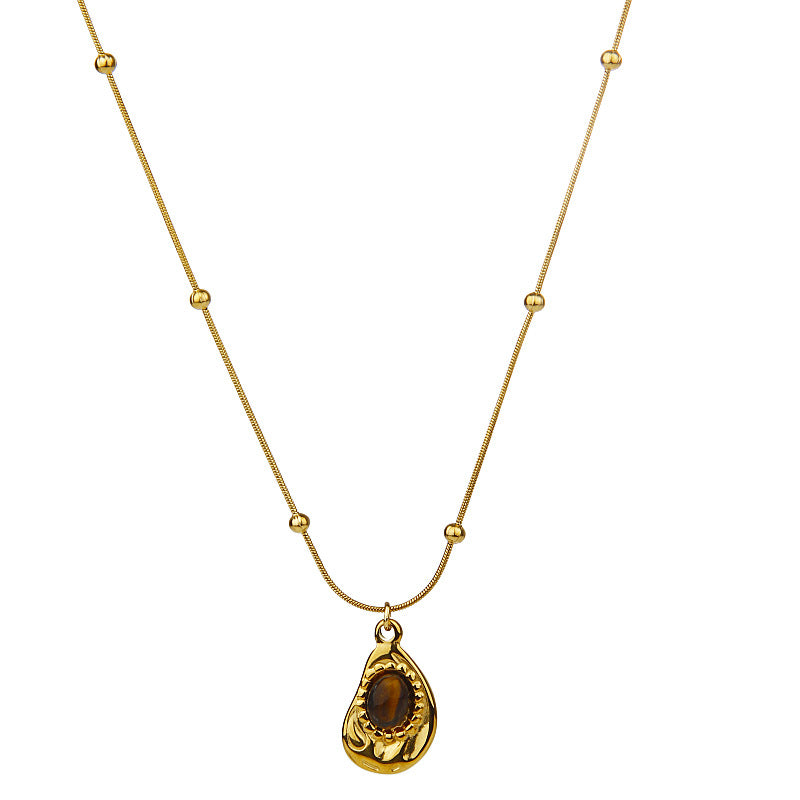 Retro Irregular Tigereye Titanium Steel Female Light Luxury Minority Pendants