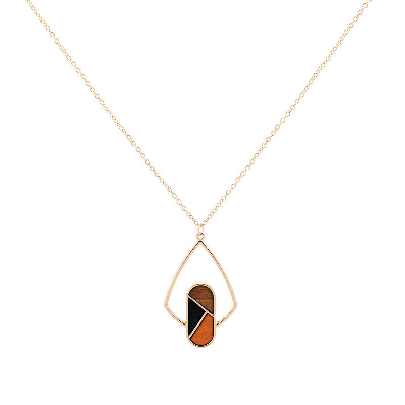 Design Popular Geometric Wood Color Contrast Patchwork Necklaces