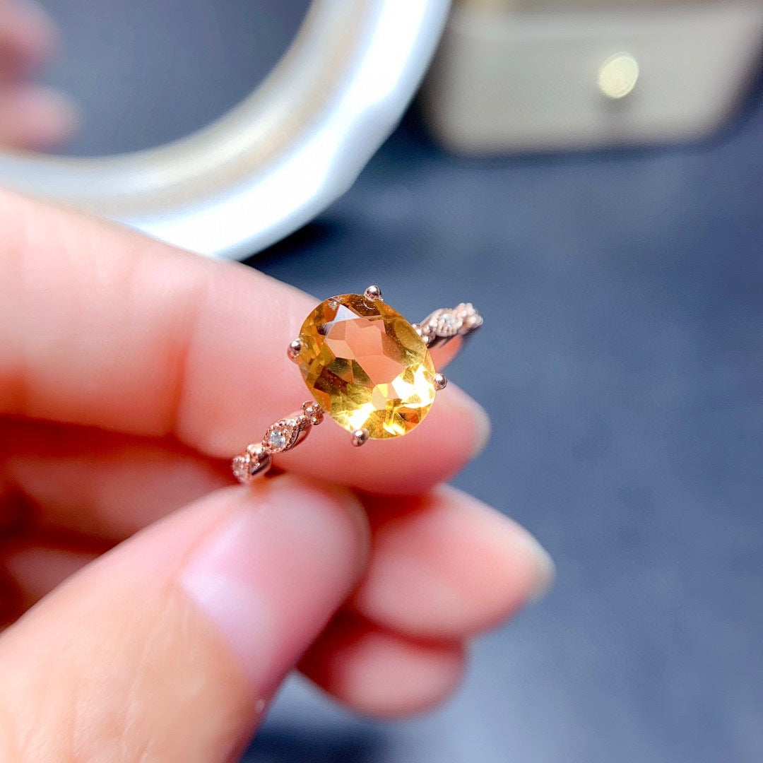 Women's Welfare Imitation Natural Citrine Rose Gold Plated Morgan Stone Rings