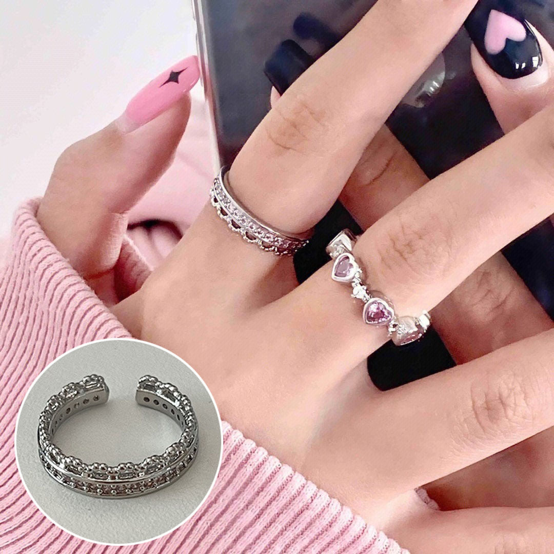 Female Korean Chic Unique Geometric Grid Sier Rings