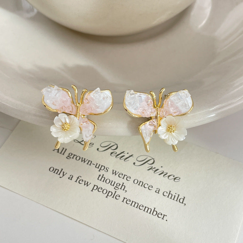 Women's Gradient Blue Pink Crystal Butterfly Bells Of Earrings