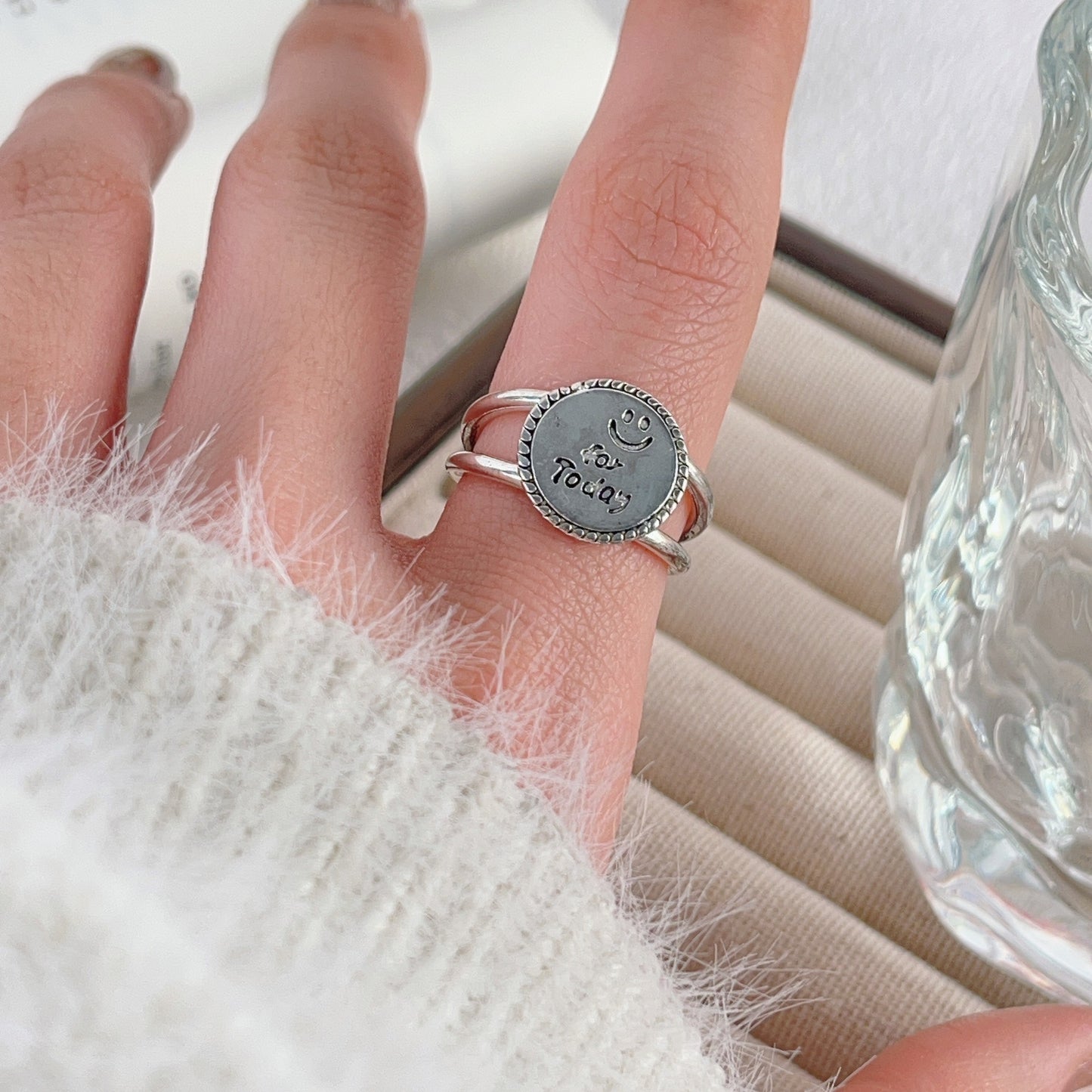 Women's Retro Style Cross With Skull Stitching Open Love Ring