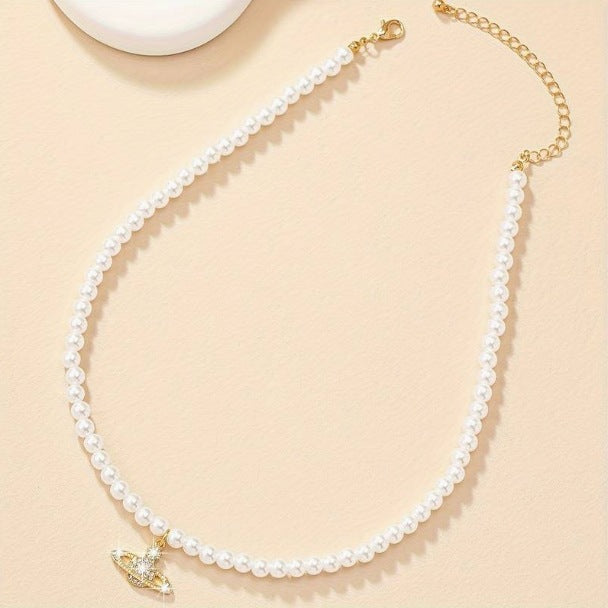 Women's Attractive Vintage Pearl Saturn Design Necklaces